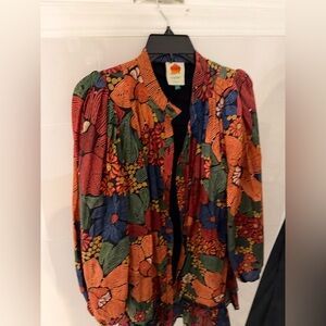 Farm Rio Black Stitched Flowers Long Sleeve Mini Dress – Black (L)